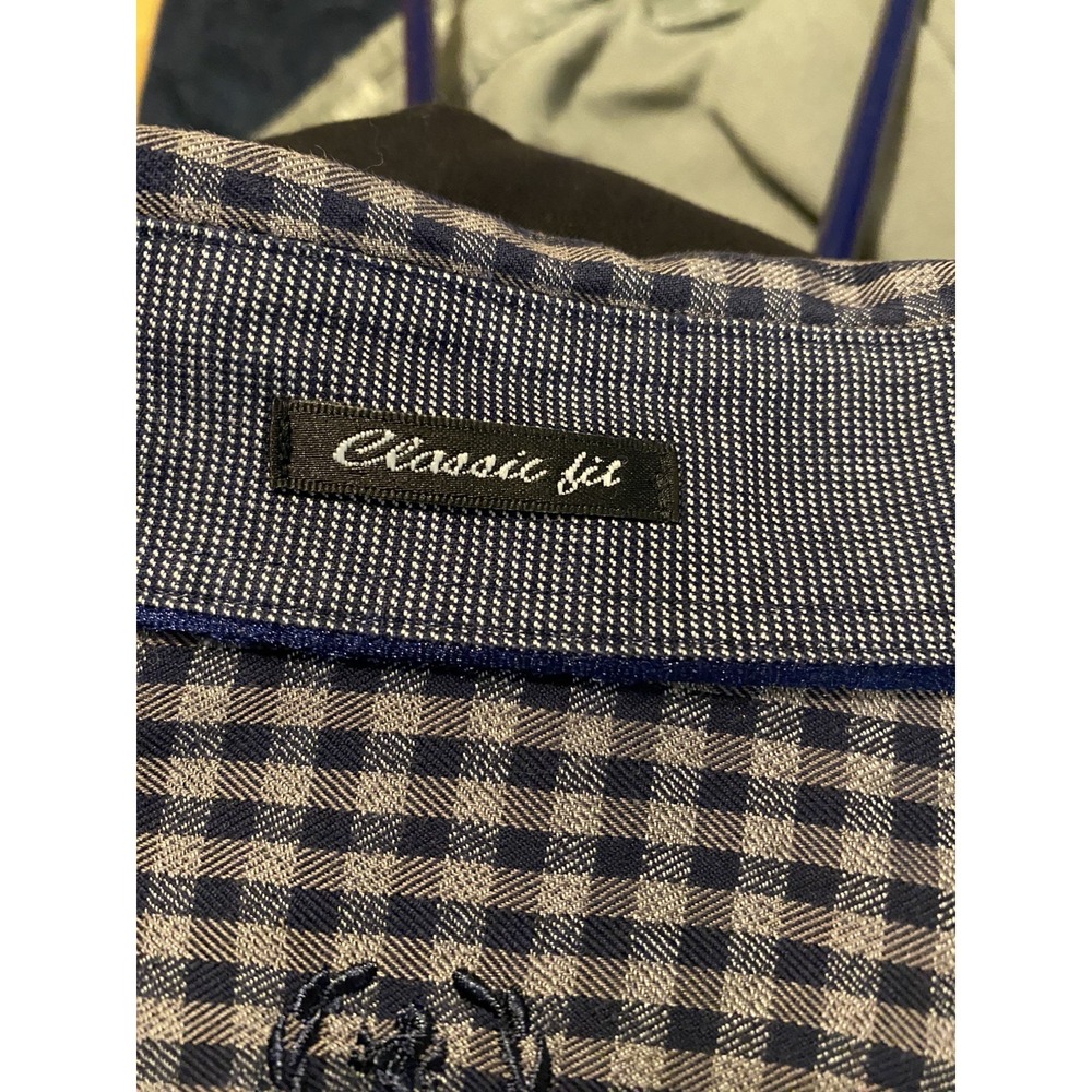 Men's Bugatchi Uomo Classic Fit Shirt M Blue Grey Check Button Up Long Sl READ - Picture 5 of 8